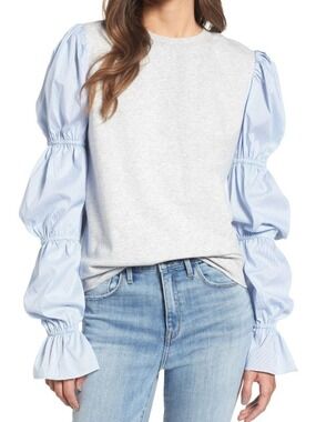 Treasure & Bond‎ Long Sleeve Top Sleeve Detail Gray Fleece Body Women's Size XS